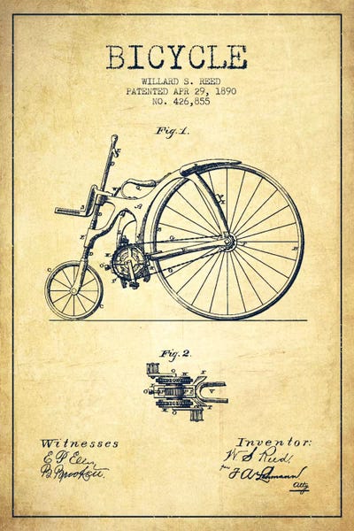 Sports Blueprints: Reed Bike Vintage Patent Blueprint by Aged Pixel