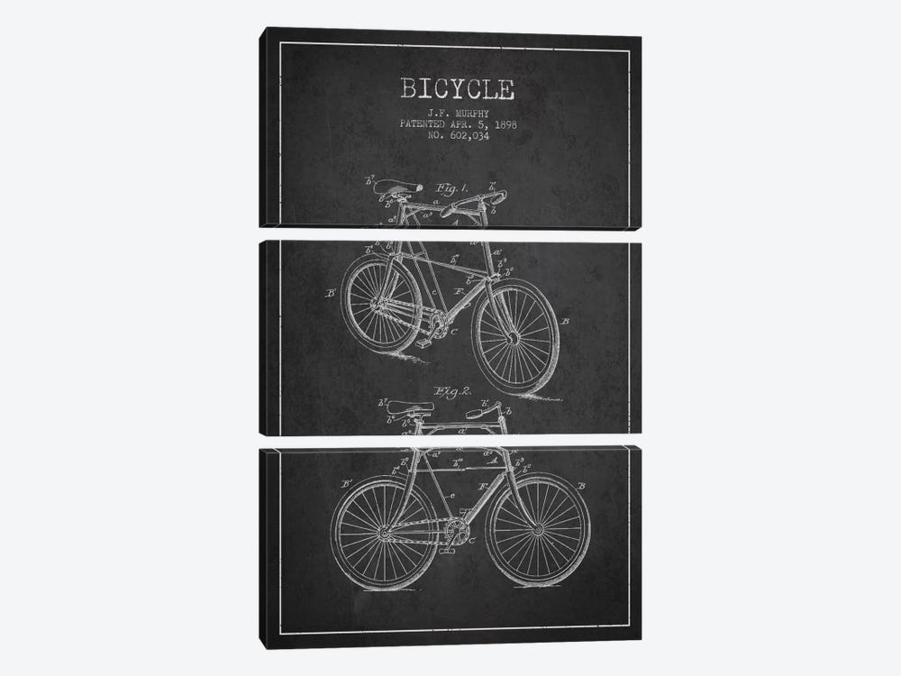 Bike Charcoal Patent Blueprint by Aged Pixel 3-piece Canvas Art