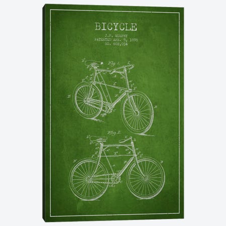 Bike Green Patent Blueprint Canvas Print #ADP2536} by Aged Pixel Canvas Art Print