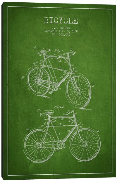 Bike Green Patent Blueprint Canvas Art Print - Aged Pixel: Sports