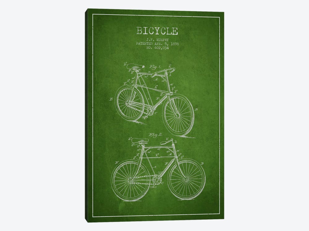 Bike Green Patent Blueprint by Aged Pixel 1-piece Canvas Print