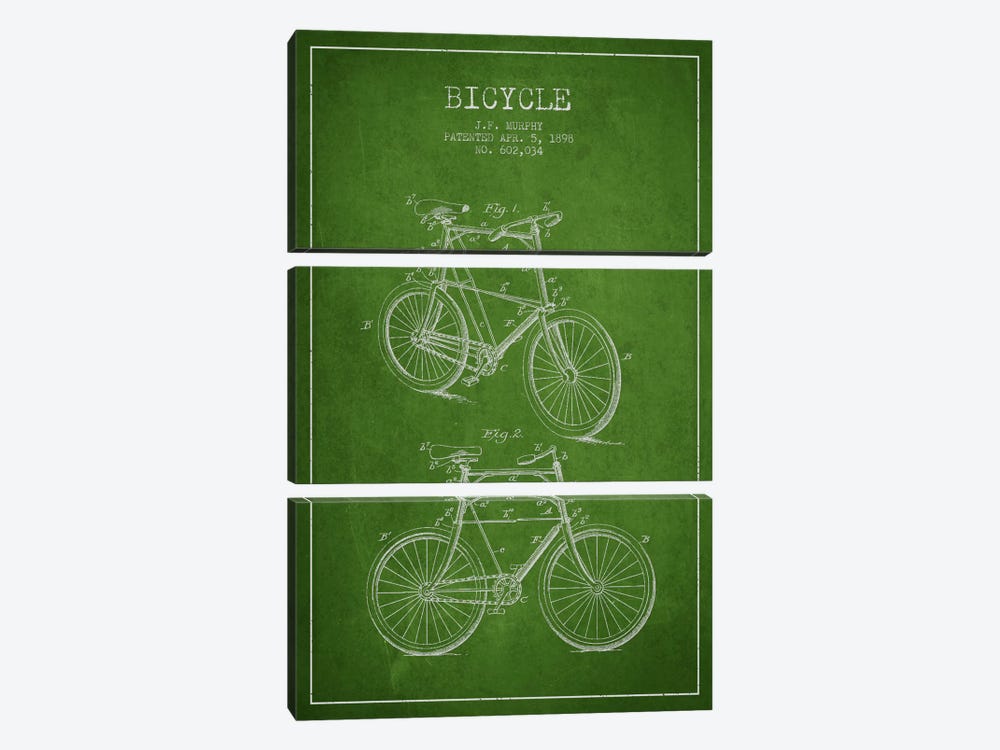 Bike Green Patent Blueprint by Aged Pixel 3-piece Art Print