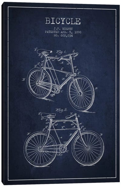 Bike Navy Blue Patent Blueprint Canvas Art Print - Aged Pixel: Sports