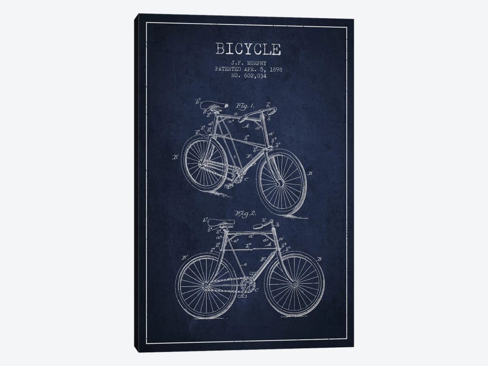 Bike Navy Blue Patent Blueprint by Aged Pixel 1-piece Canvas Art