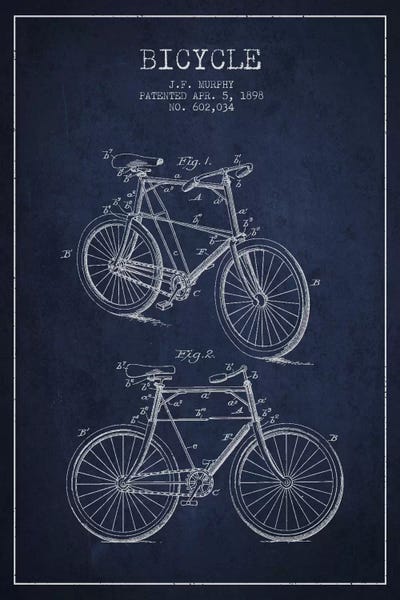 Aged Pixel: Bike Navy Blue IV Patent Blueprint by Aged Pixel
