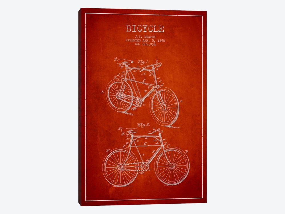 Bike Red Patent Blueprint by Aged Pixel 1-piece Canvas Art Print