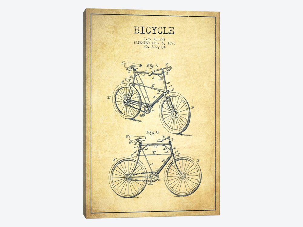 Bike Vintage Patent Blueprint by Aged Pixel 1-piece Canvas Artwork