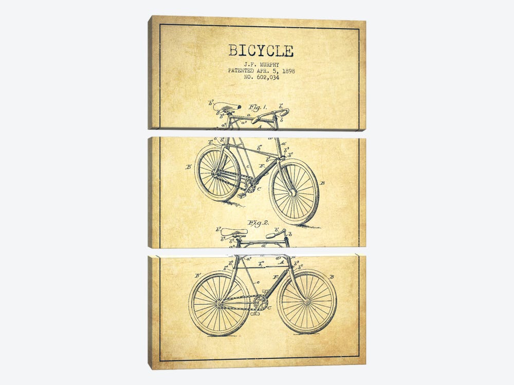 Bike Vintage Patent Blueprint by Aged Pixel 3-piece Canvas Wall Art