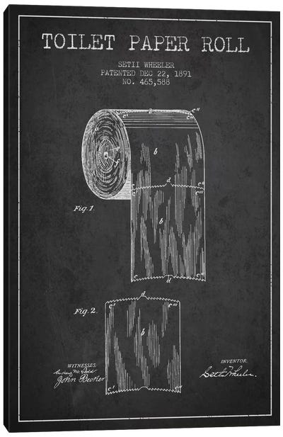 Toilet Paper Charcoal Patent Blueprint Canvas Art Print - Large Black & White Art