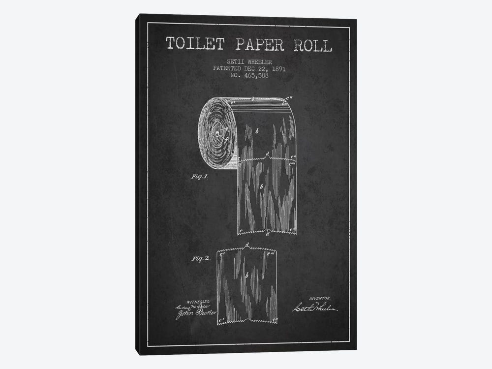 Toilet Paper Charcoal Patent Blueprint by Aged Pixel 1-piece Canvas Art