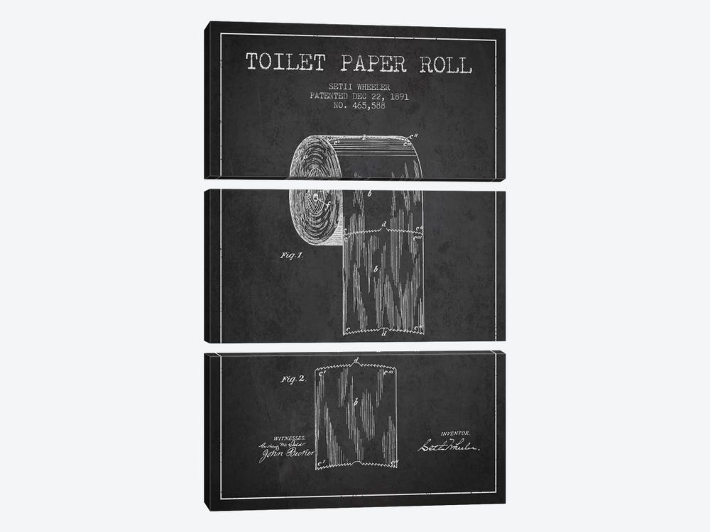 Toilet Paper Charcoal Patent Blueprint by Aged Pixel 3-piece Canvas Artwork