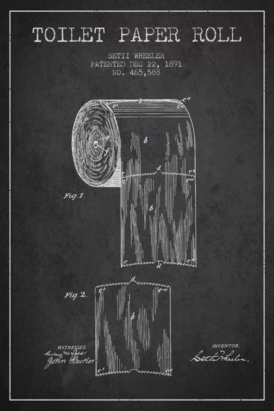 Blueprints & Patent Sketches: Toilet Paper Charcoal Patent Blueprint by Aged Pixel