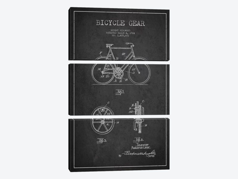 Bike Charcoal Patent Blueprint by Aged Pixel 3-piece Canvas Artwork