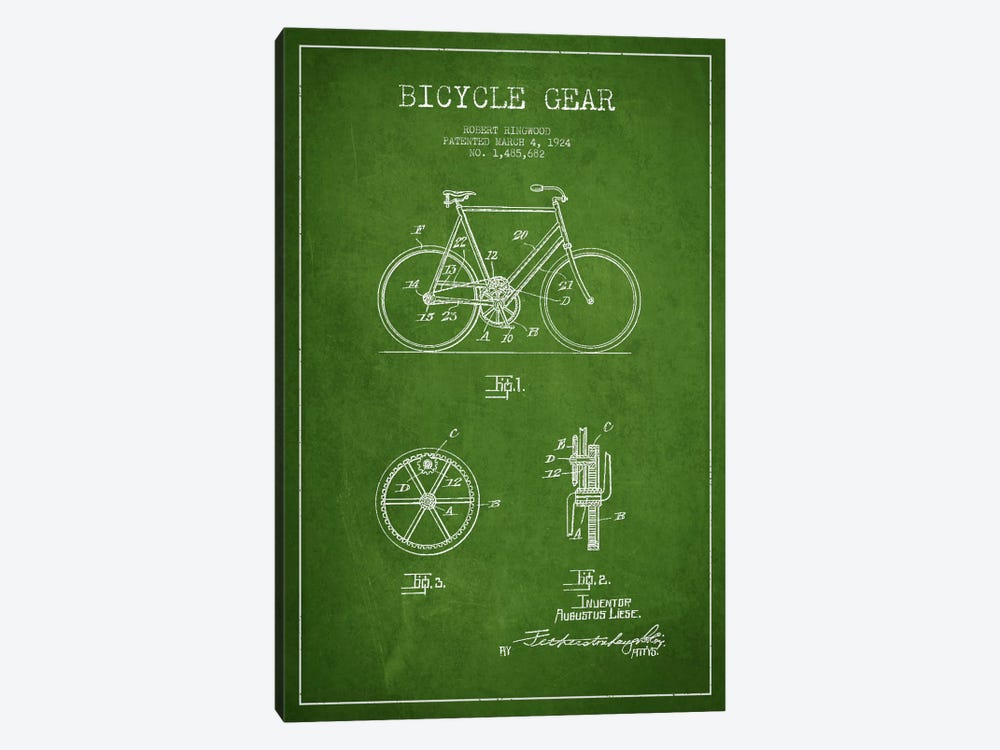 Bike Green Patent Blueprint by Aged Pixel 1-piece Art Print