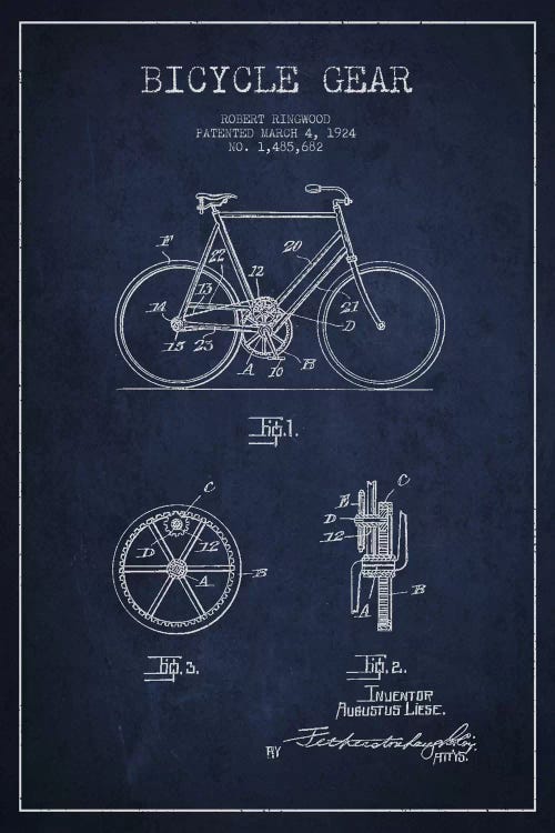 Bike Navy Blue V Patent Blueprint