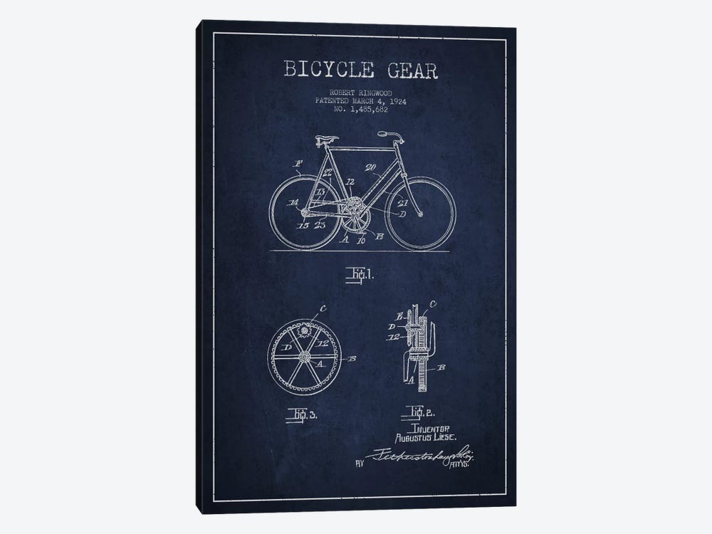 Bike Navy Blue Patent Blueprint by Aged Pixel 1-piece Canvas Wall Art