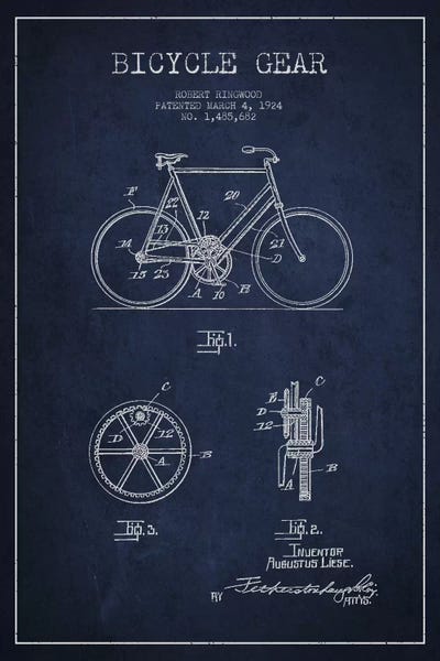 Bike Navy Blue V Patent Blueprint