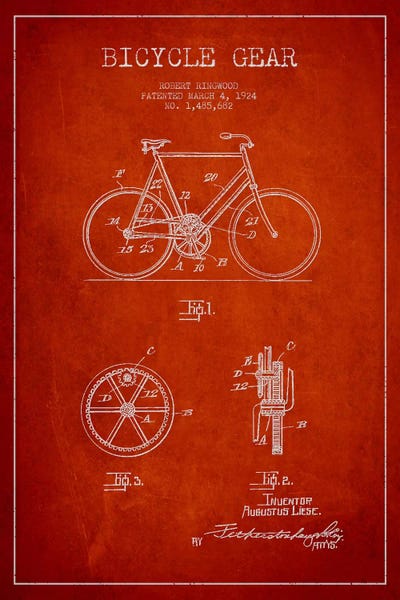 Bike Red V Patent Blueprint by Aged Pixel framed canvas print