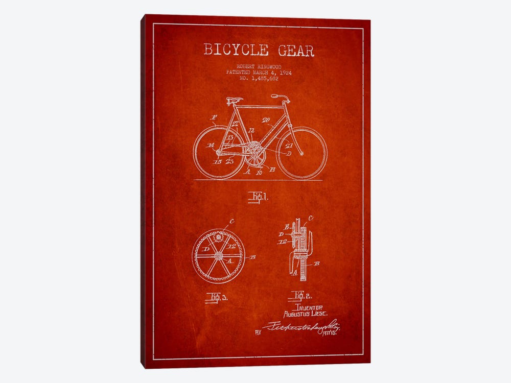 Bike Red Patent Blueprint by Aged Pixel 1-piece Art Print