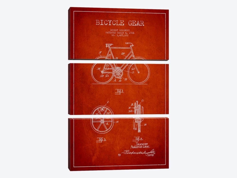Bike Red Patent Blueprint by Aged Pixel 3-piece Canvas Print