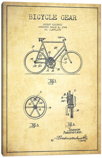 Bike Vintage Patent Blueprint Canvas Art Print - Bicycle Art