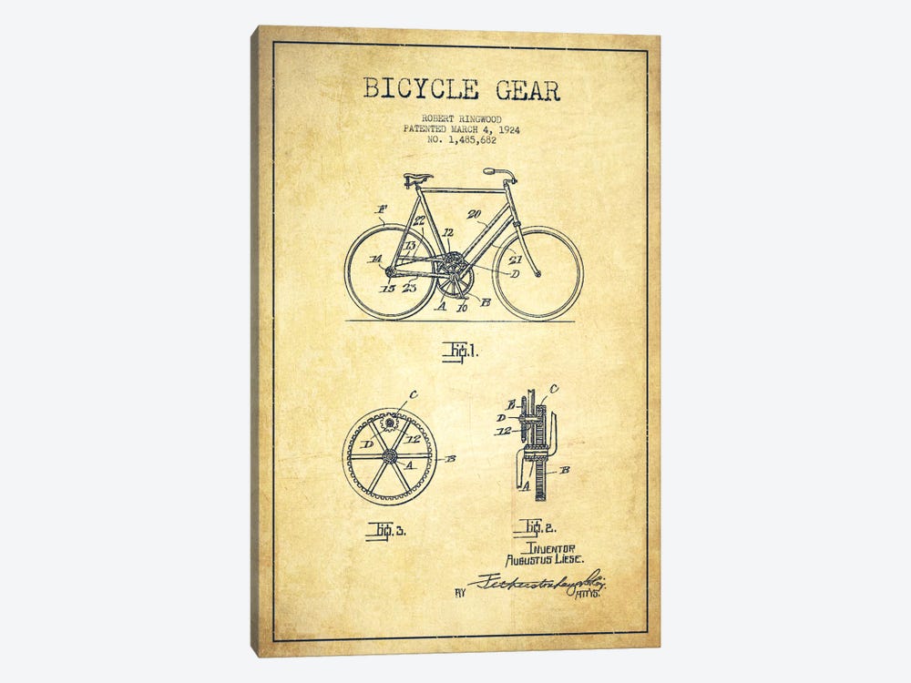 Bike Vintage Patent Blueprint by Aged Pixel 1-piece Canvas Artwork