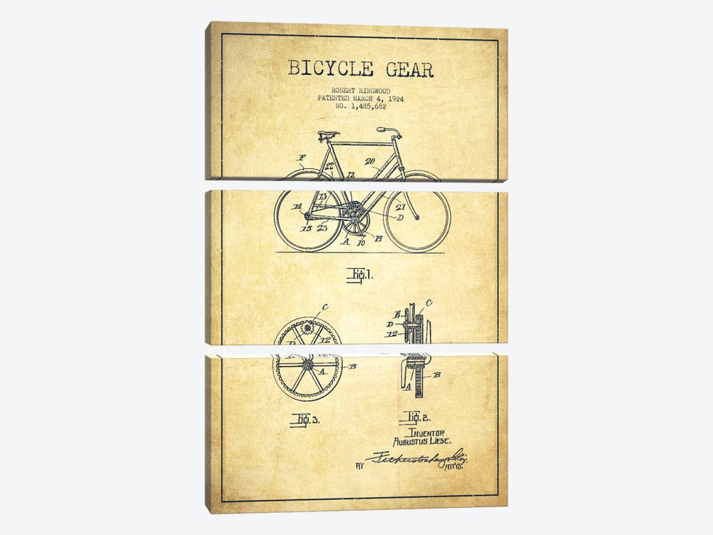Bike Vintage Patent Blueprint by Aged Pixel 3-piece Canvas Art
