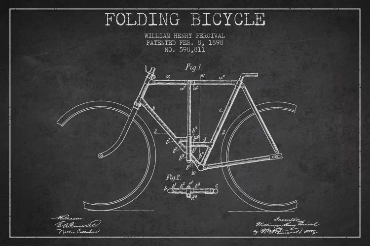 Bike Charcoal VI Patent Blueprint by Aged Pixel wall art