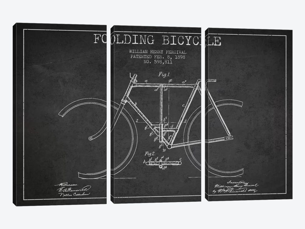 Bike Charcoal Patent Blueprint by Aged Pixel 3-piece Art Print