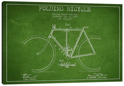 Bike Green Patent Blueprint Canvas Art Print - Bicycle Art