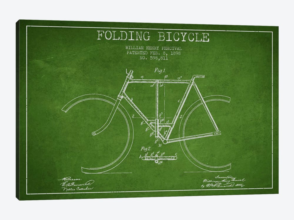 Bike Green Patent Blueprint by Aged Pixel 1-piece Canvas Wall Art
