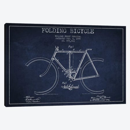 Bike Navy Blue Patent Blueprint Canvas Print #ADP2547} by Aged Pixel Canvas Art