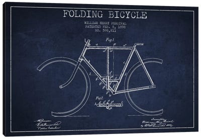 Bike Navy Blue Patent Blueprint Canvas Art Print - Sports Blueprints