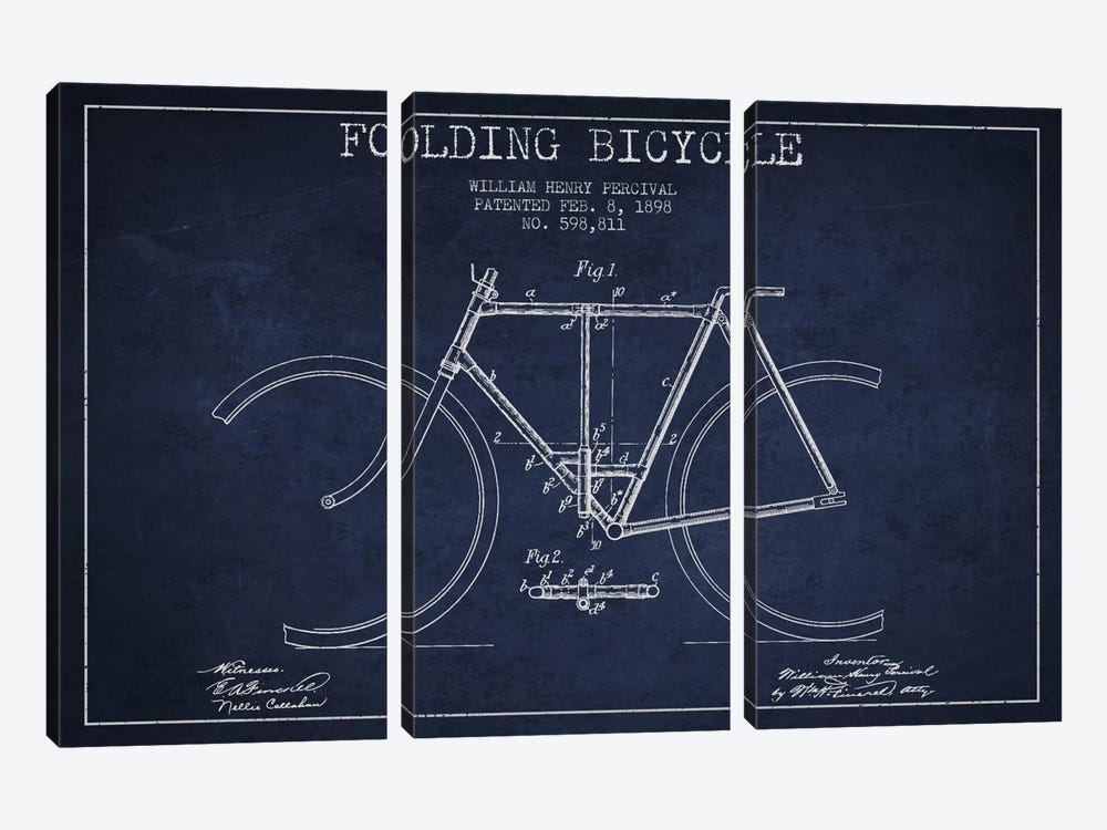 Bike Navy Blue Patent Blueprint by Aged Pixel 3-piece Canvas Print
