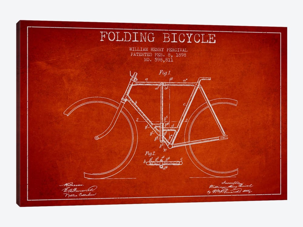 Bike Red Patent Blueprint by Aged Pixel 1-piece Canvas Artwork