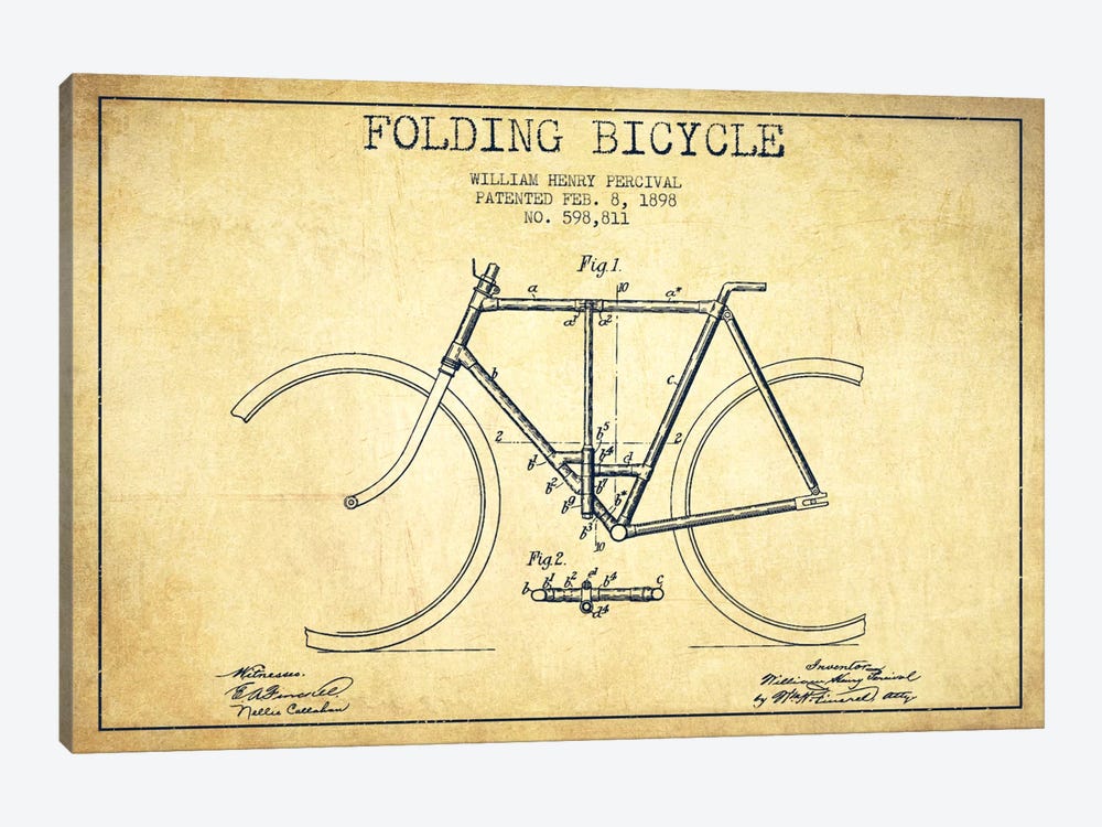 Bike Vintage Patent Blueprint by Aged Pixel 1-piece Canvas Art Print