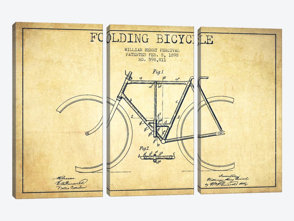 Bike Vintage Patent Blueprint by Aged Pixel 3-piece Canvas Art Print