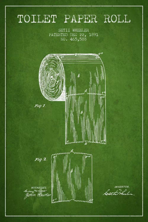 Toilet Paper Green Patent Blueprint by Aged Pixel wall art