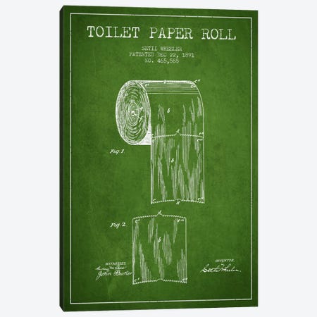 Toilet Paper Green Patent Blueprint Canvas Print #ADP254} by Aged Pixel Canvas Print