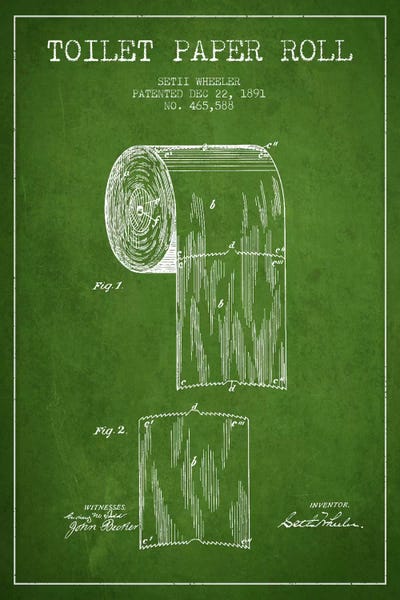 Bathroom Humor: Toilet Paper Green Patent Blueprint by Aged Pixel