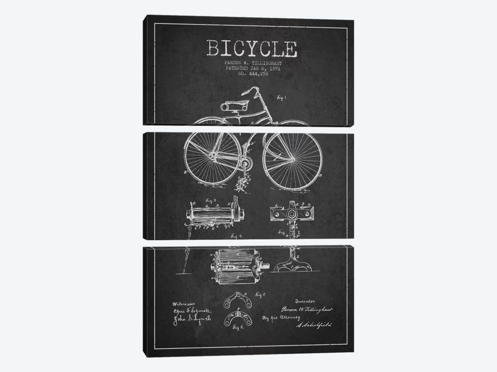 Bike Charcoal Patent Blueprint by Aged Pixel 3-piece Canvas Art Print