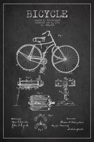 Aged Pixel: Bike Charcoal VII Patent Blueprint by Aged Pixel