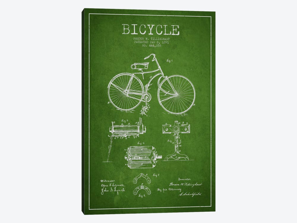 Bike Green Patent Blueprint by Aged Pixel 1-piece Canvas Artwork