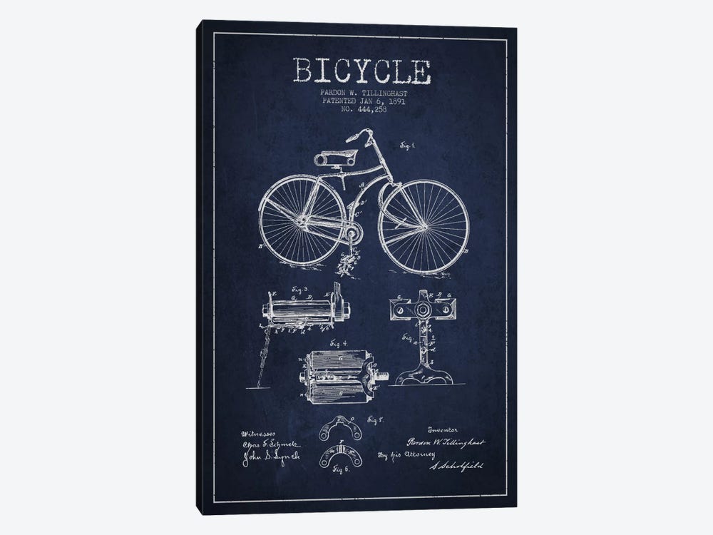 Bike Navy Blue Patent Blueprint by Aged Pixel 1-piece Art Print