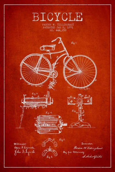 Sports Blueprints: Bike Red VII Patent Blueprint by Aged Pixel
