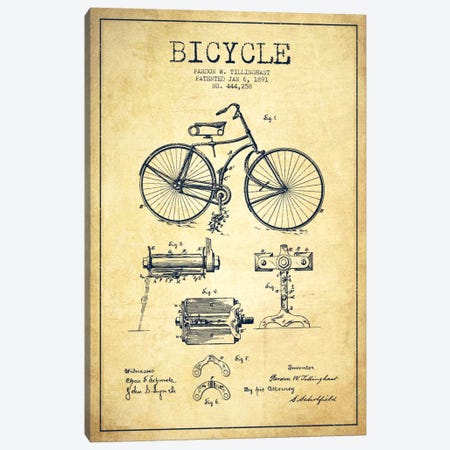 Bike Vintage Patent Blueprint Canvas Print #ADP2554} by Aged Pixel Canvas Art Print