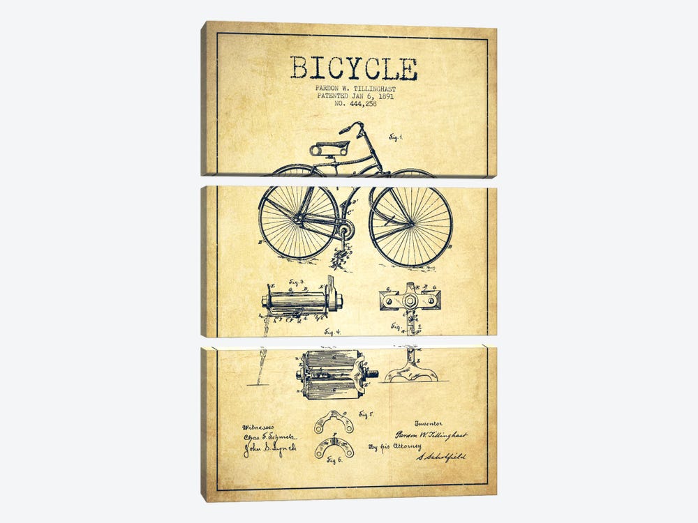 Bike Vintage Patent Blueprint by Aged Pixel 3-piece Canvas Print