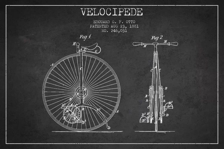 Otto Velocipede Charcoal Patent Blueprint