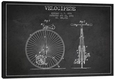 Otto Velocipede Charcoal Patent Blueprint Canvas Art Print - Bicycle Art