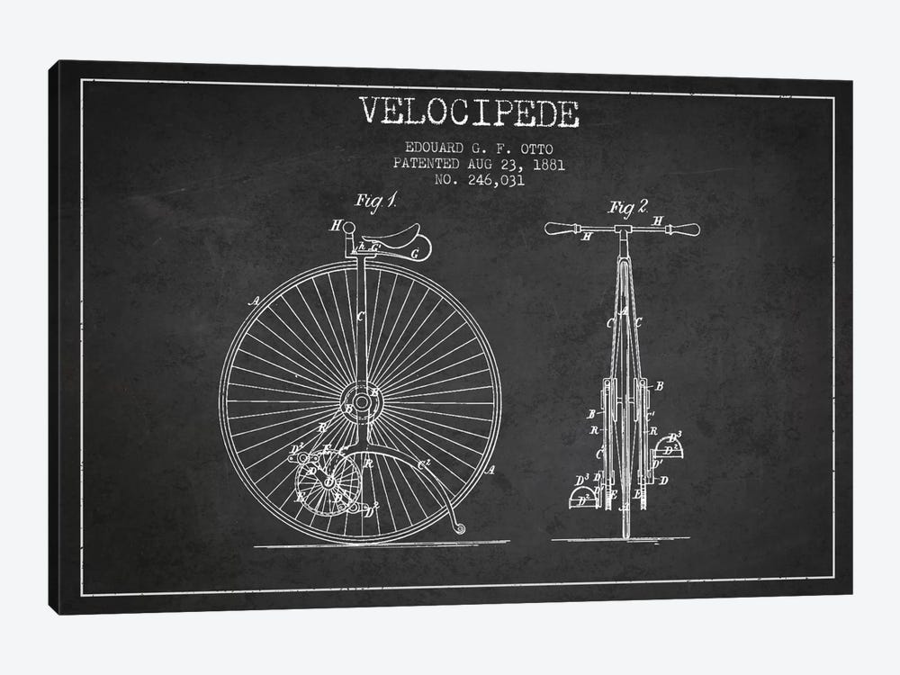Otto Velocipede Charcoal Patent Blueprint by Aged Pixel 1-piece Canvas Wall Art